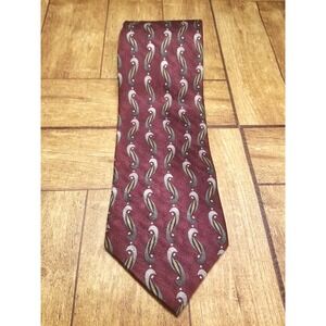Milano Uomo Burgundy Swirl Geometric Gray Silver‎ Gold Textured Silk Pointed Tie
